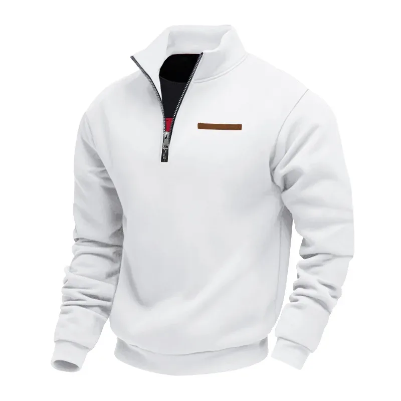 Men's Quarter Zip Sweatshirt Stand Collar Long Sleeve Pullover Casual Fleece Warm Sweatshirt With Chest Decorative Stripe