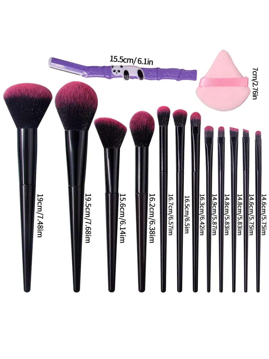 Conjunto de pincéis de maquiagem macios para iniciantes, 12/15/17 peças, pó solto, blush, sombra, uso duplo, esponja de maquiagem úmida e seca, triângulo