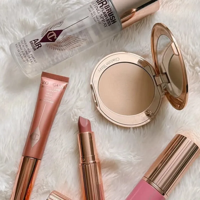 CT Configuração Spray Ilumina o Pó Compacto Dois Tons Coração Blush Hidratante Máscara Labial Destaque Escova Cabeça Maquiagem Essência