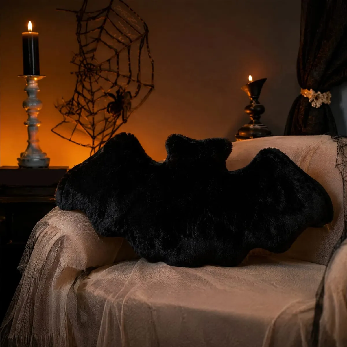 Travesseiro de pelúcia em forma de morcego, dia das bruxas, morcegos, travesseiro de pelúcia peludo, para halloween, decorativo, casa, sofá-cama