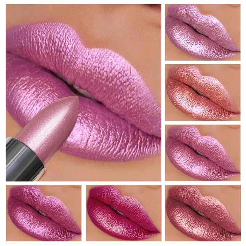 Batom metálico com glitter, acabamento hidratante, 19 cores, vermelho, rosa, brilhante, altamente pigmentado, lábios, maquiagem, presentes, cosmético, 1 peça — image 3