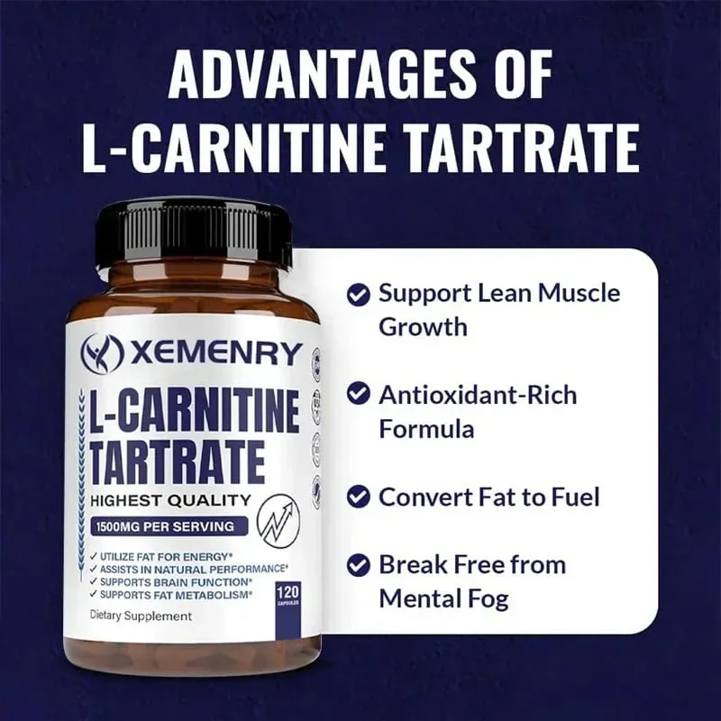 Cápsulas de L-Carnitina - Suporta Concentração de Memória Metabolismo de Gordura Metabolismo Energético Saúde do Cérebro para Homens e Mulheres