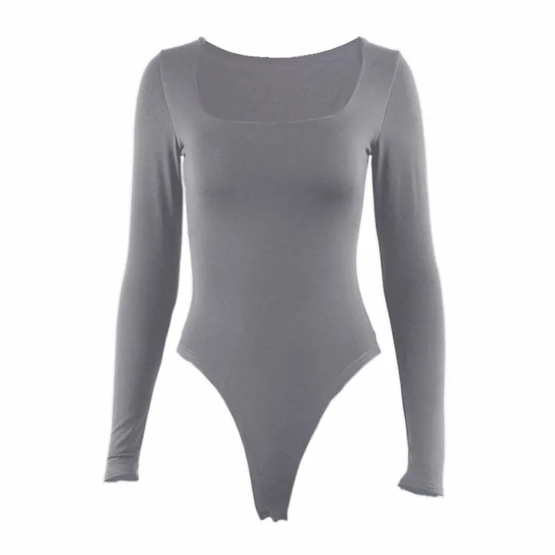 Long Sleeve Bodysuits Spring 2025 Square-Cut Collar Solid Bodycon Elastic Romper Sexy Y2k Women Clothing Fashion Club Party 2520 — image 10