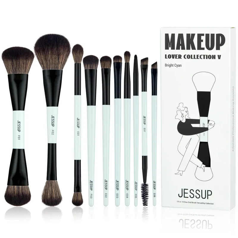 Jessup 化妝刷套裝 2/3/6/10 件雙麵粉底輪廓刷腮紅混合眼影遮瑕刷殘忍 T500