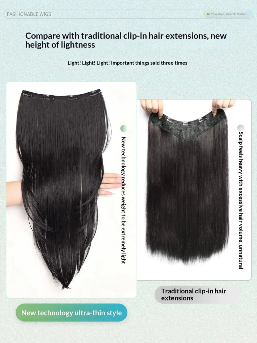 Extensão de cabelo reto sintético, uma peça em camadas, leve, invisível, sem costura, 4 clipes para mulheres, diariamente — image 5