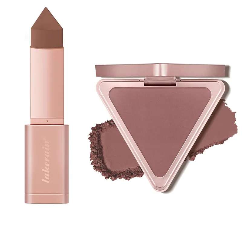 Paleta de configuração de bronzer fosco, 2 peças, creme em pó, bastão bronzeador para contorno facial, sombreamento, efeito de maquiagem de longa duração, água