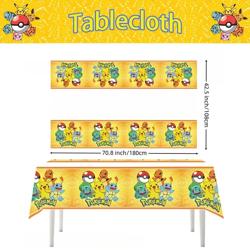 1/10 pçs pokemon toalha de mesa decoração de aniversário descartável toalha de mesa pikachu crianças presentes de aniversário suprimentos de chá de bebê