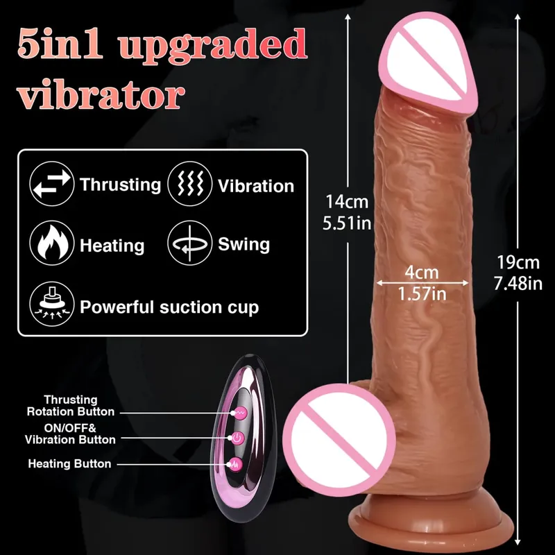 4 合 1 推力假陽具振動器遙控加熱舌頭舔陰蒂 G 點迪克性玩具陰道成人女性性用品店