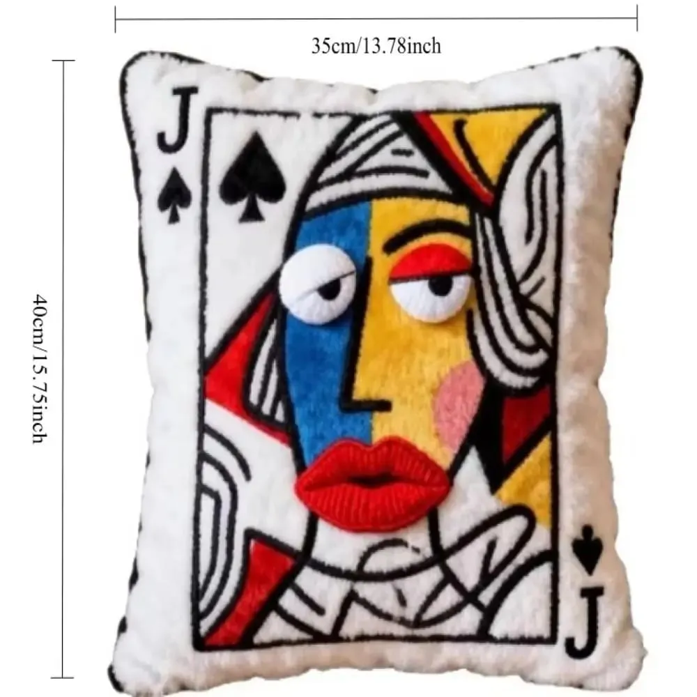Almofada de cartão de pôquer estilo patchwork, olhos grandes 3d, design de alto valor, travesseiro bordado, tema de jogo de cartas, travesseiro de retalhos, decoração de casa — image 7