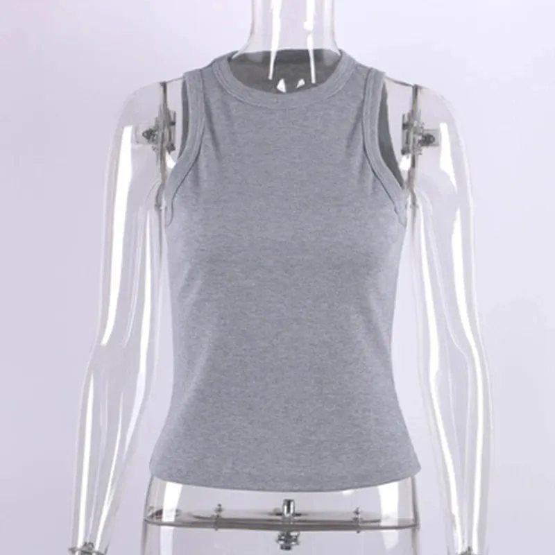 Ribbed Knitted Tops Neck Summer Basic Shirts White Black Casual Sport Vest Off Shoulder Green Women's Tank Top