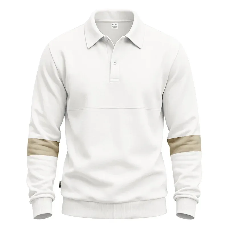 Men Lapel Polo Sweatshirt, Color Block Long Sleeve Pullover, Loose Solid Casual Top for Spring Autumn Daily Outfit