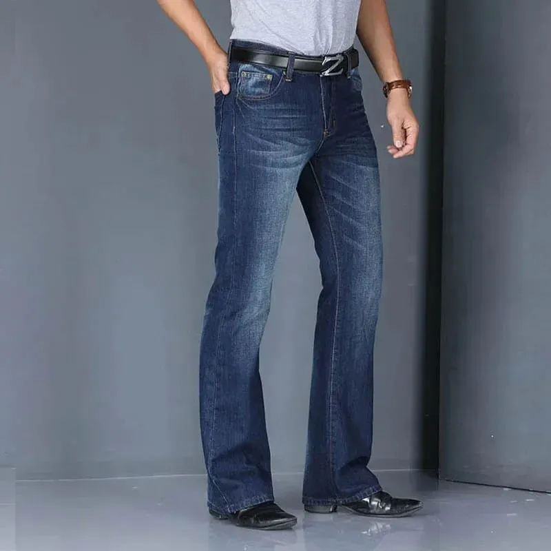 Denim queimado calças de brim dos homens boot corte denim calças confortáveis ​​ligeiramente magro clássico solto casual azul preto para masculino bootcut