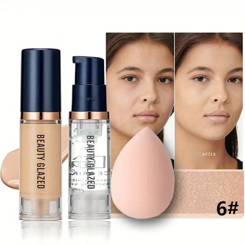 Conjunto de maquiagem facial 3 unidades fosco base líquida à prova d'água de longa duração + primer + puff