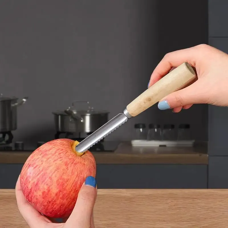 Corer ferramenta de cozinha de aço inoxidável pêra pitter antiderrapante manual de cozinha corer com alça de madeira para cortar frutas cozinhar salada