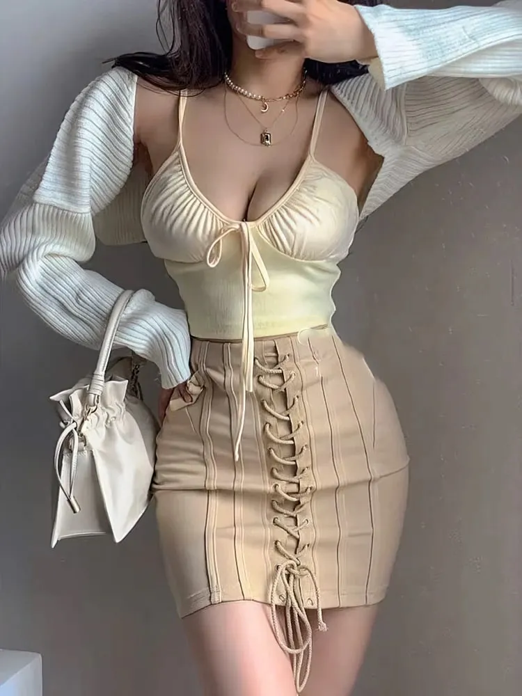 性感米色基本款胸罩上衣女式露肩背心搭配細肩帶 100% 棉緊身胸衣內衣可愛前蝴蝶結吊帶背心