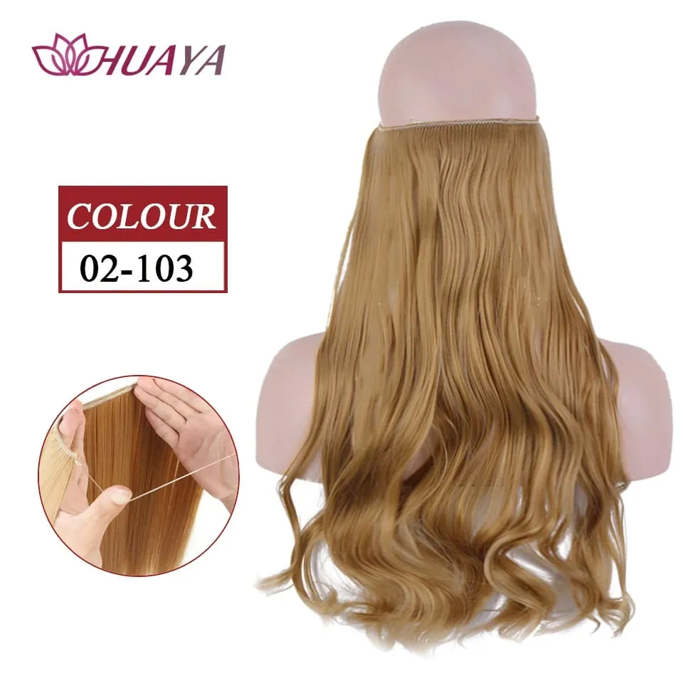 Synthetic Long Straight Invisible Wire No Clips In Hair Extensions Fake Hair Pieces Secret Fish Line Hairpieces For Women