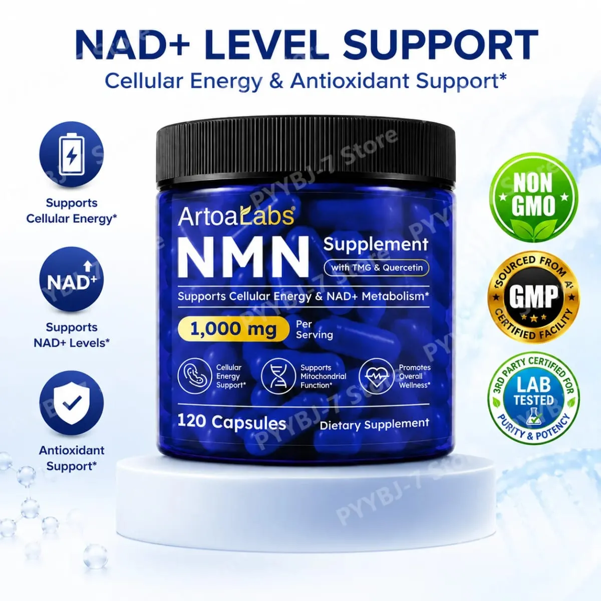 Cápsulas NMN NAD + e suporte de energia celular com TMG Quercetina Resveratrol Função mitocondrial e saúde antioxidante 120 contagens