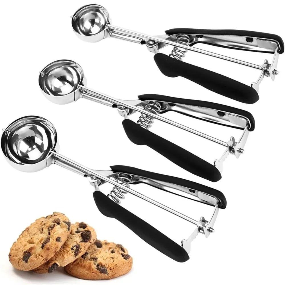 Stainless Steel Ice Cream Scoop For Baking Cookie Scoop Trigger Release Cookie Dough Scoop Anti-Slip Spring-Trip Kitchen Tool