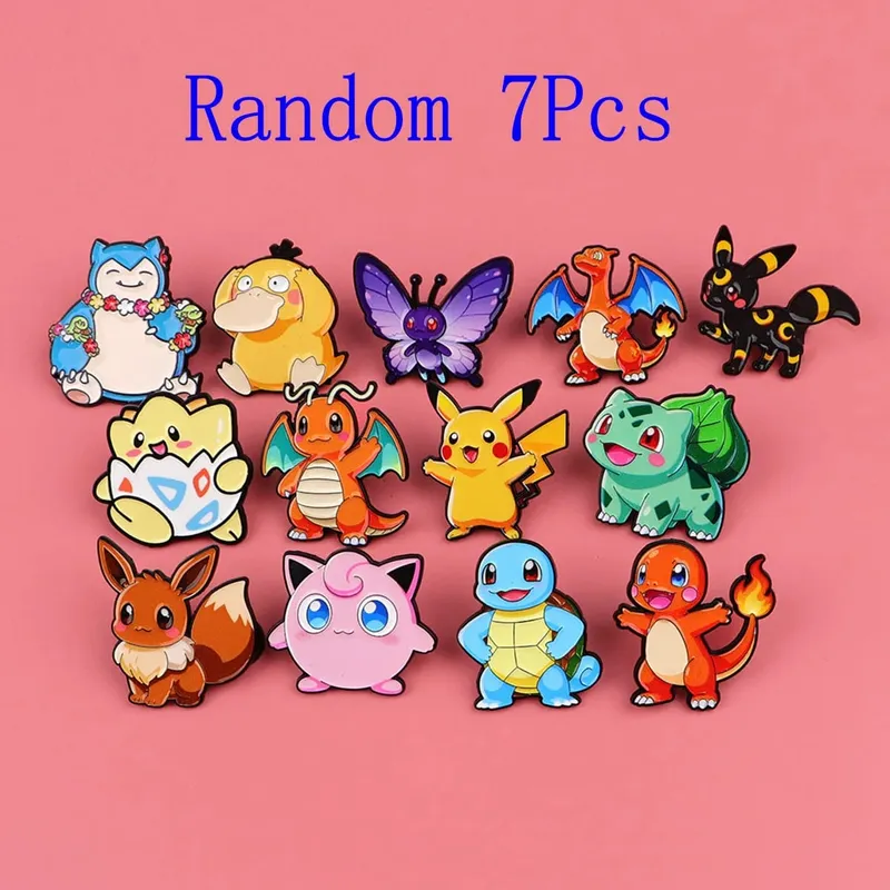 Aleatórios 7 peças anime pokemon monstros esmalte pinos criativo elf pikachu psyduck bulbasaur squirtle broche lapela crachá cosplay presente