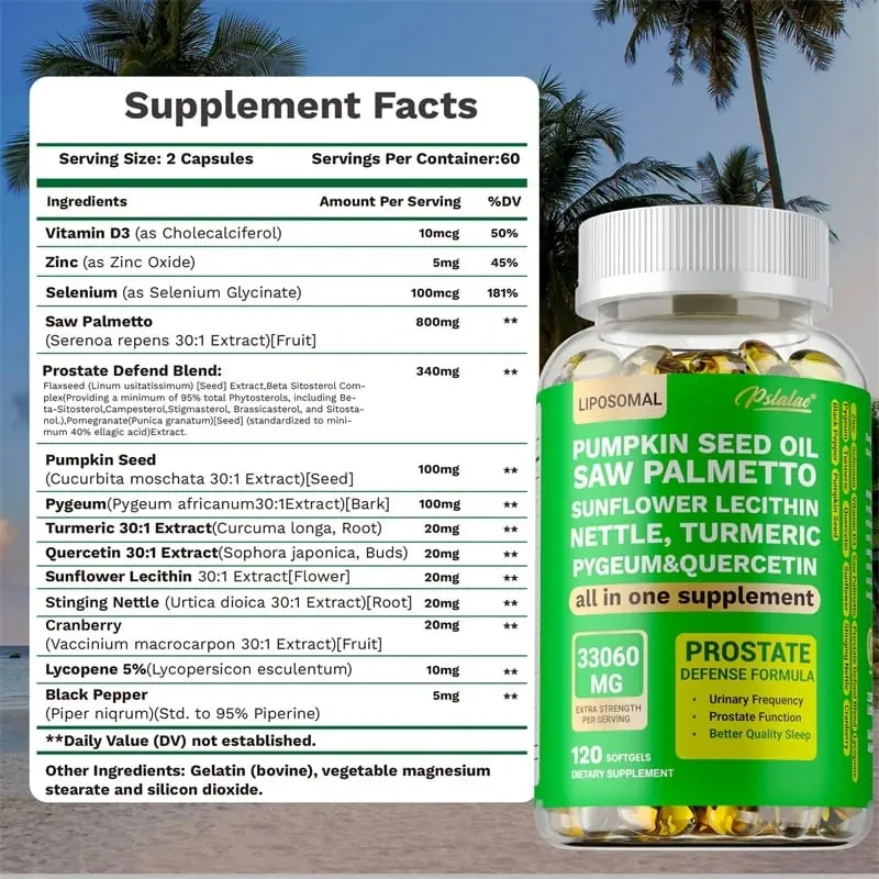 Prostate Support for Adult Men - Reduce Toilet Trips Improve Sleep Bladder Control Relieve Hair Loss Promote Hair Growth
