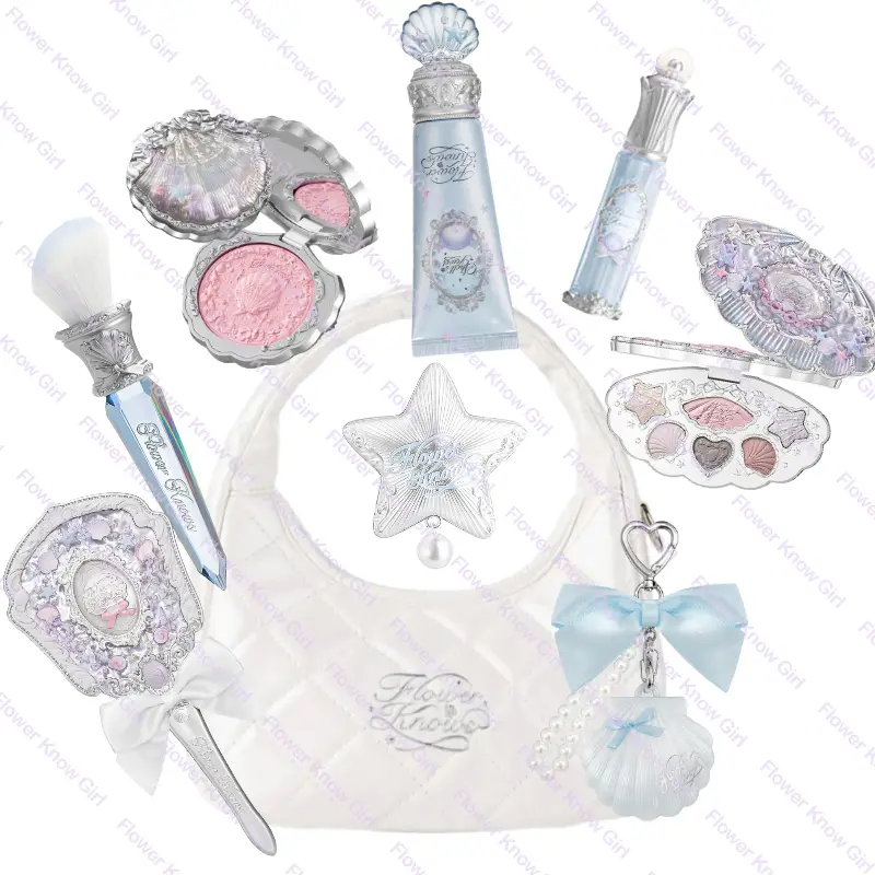 Makeup Flower Knows Shell's Jewel Mermaid Glow Set Eyeshadow Palette Blush Lip Gloss Makeup Bag Matte Glow Shimmer Primer Kit