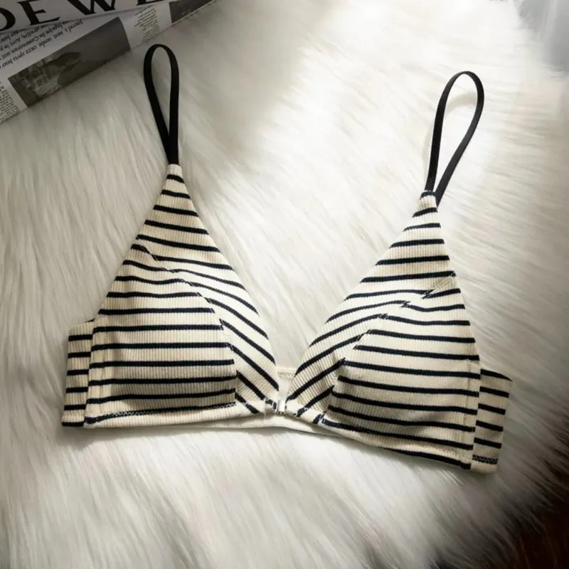 Presságio conjunto de sutiã de fechamento frontal verão fino cinta de espaguete sexy triângulo copo sem costas conjunto de lingerie 32-38 tamanho