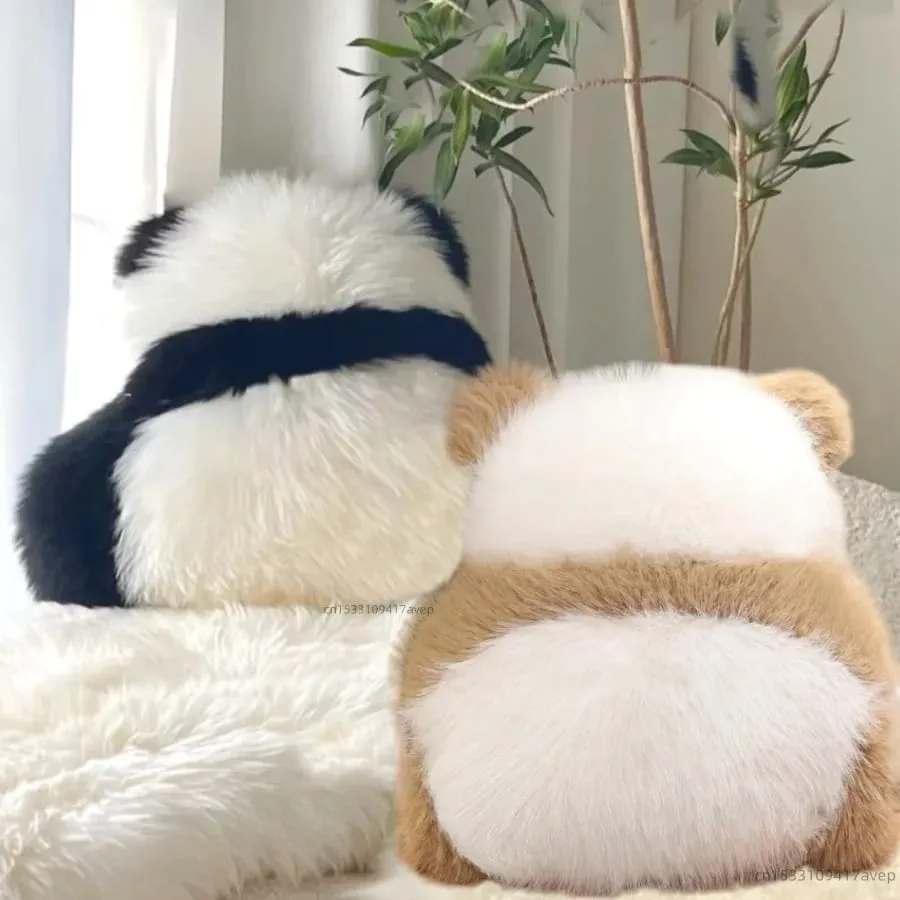 Super fofo pelúcia panda sombra recheada qizai vista traseira almofada estilo nórdico sofá decoração travesseiro chocolate panda abraço cintura travesseiro