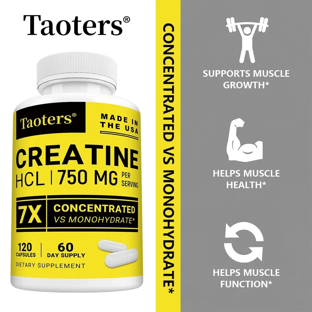 Cápsulas de creatina HCl aumentam a força muscular, foco, resistência, energia, suporte ao metabolismo, saúde cognitiva e cardíaca, não-OGM
