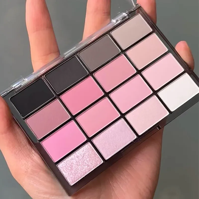 16-Color Matte Black Pink Eyeshadow Palette Matte Pearlescent Low Saturation Long Lasting Brown Glitter Eye Shadow Eye Makeup