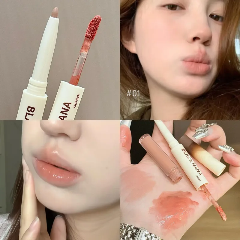 Double Headed Lip Gloss Lipliner Lips Contour Makeup Matte Nude Lip Liner Lava Chocolate Brown Mirror Water Gloss Lip Tint