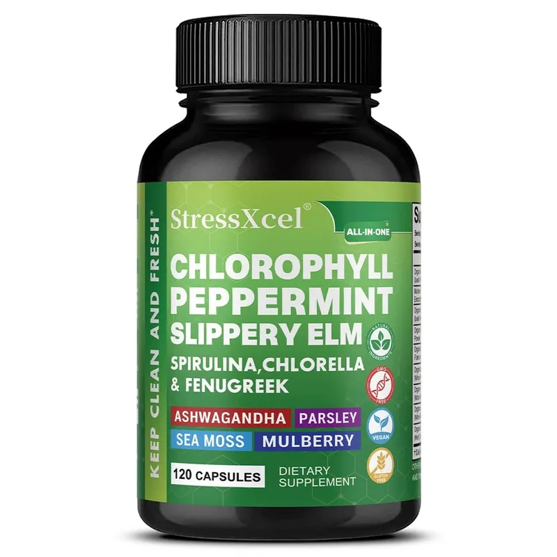 Cápsulas de clorofila com hortelã-pimenta - Apoia a limpeza interna, saúde intestinal, equilíbrio de pH, frescor natural e bem-estar diário