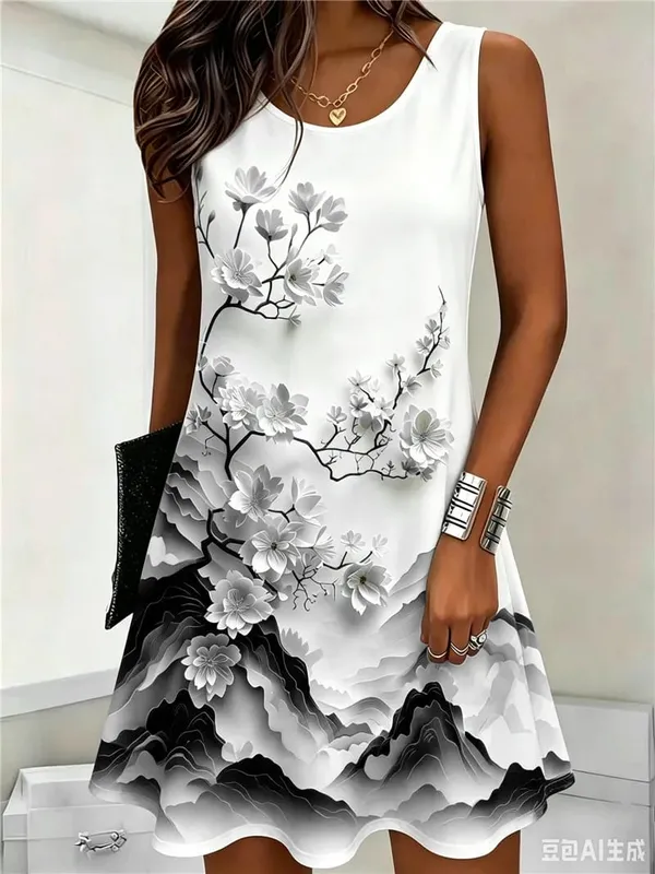 Padrão de flor feminino mini vestidos verão sem mangas 3d floral impresso estilo rua senhoras vestido 3xl plus size solto vestido casual