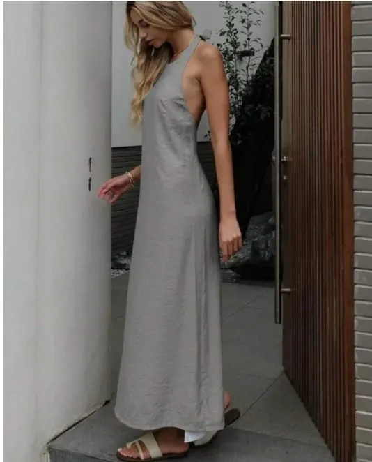 Vestido elegante feminino sem costas verão 2024