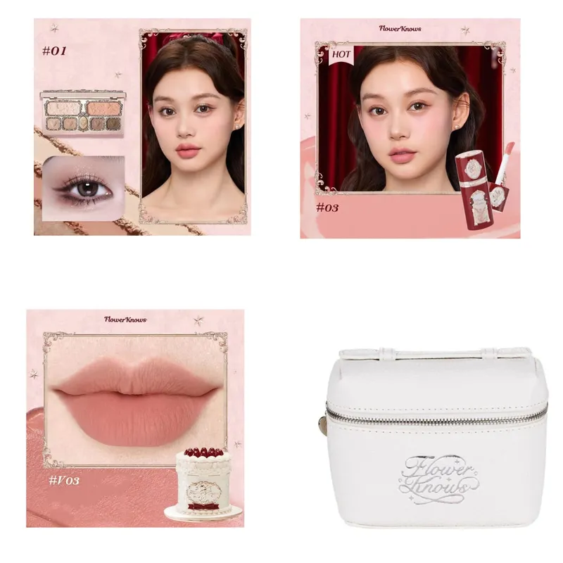 Conjunto de maquiagem Flowerknows Kit de presente Shimmer Full Box Blush Creme labial de veludo de longa duração com bolsa Kit de maquiagem — image 11