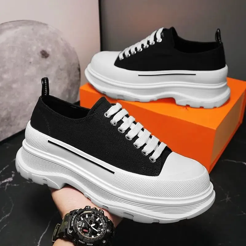 Lona masculina verão respirável plataforma aumentou muffin tênis 2025 novo pano de outono casual pai sapatos na moda