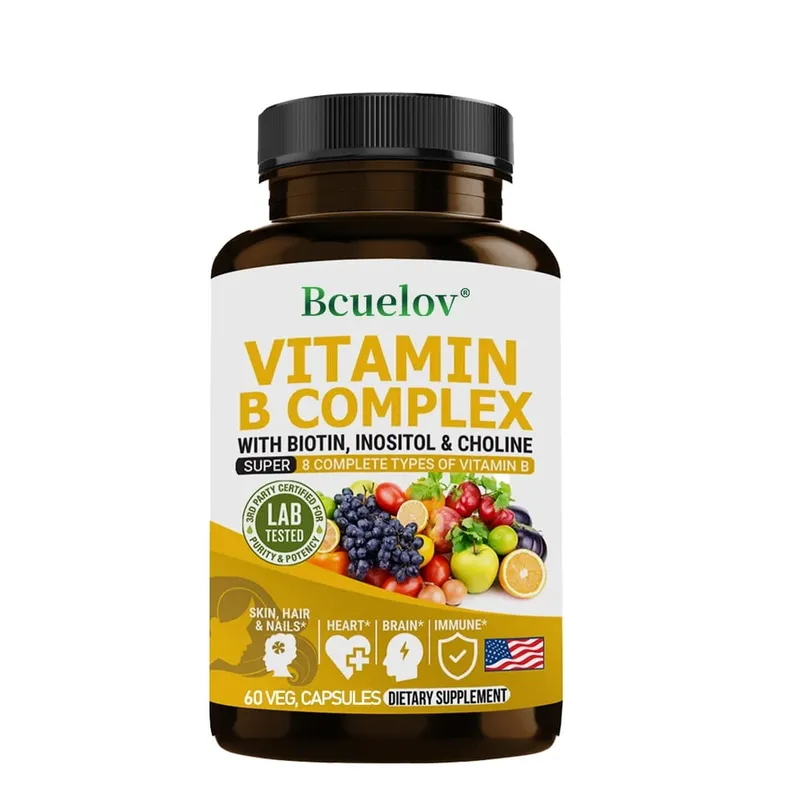 Vitamin B Complex - B1 B2 B3 B5 B6 B7 B9 B12 Biotin Choline Niacin - Brain Skin Hair Nervous System Immunity Metabolism