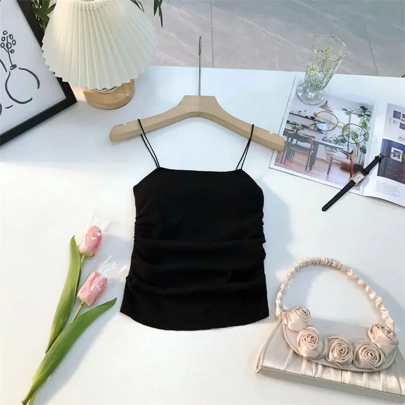 柔軟羊毛加墊女式短版純色無袖基本款街頭服飾緊身胸衣年輕女裝