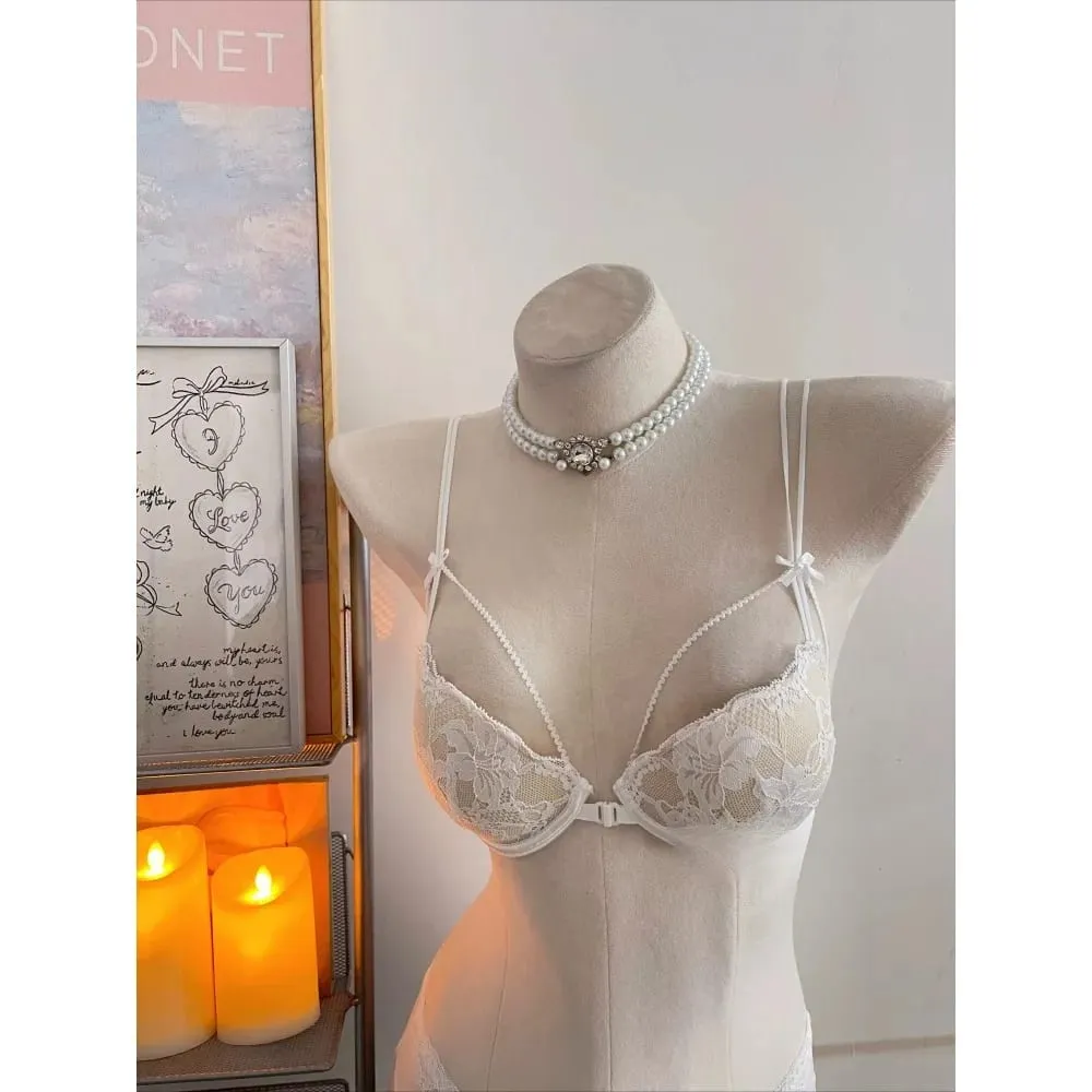 Sutiã feminino beleza com renda traseira, fechamento frontal, sem arame, alças finas, lingerie respirável para busto pequeno 32-38, roupa casual