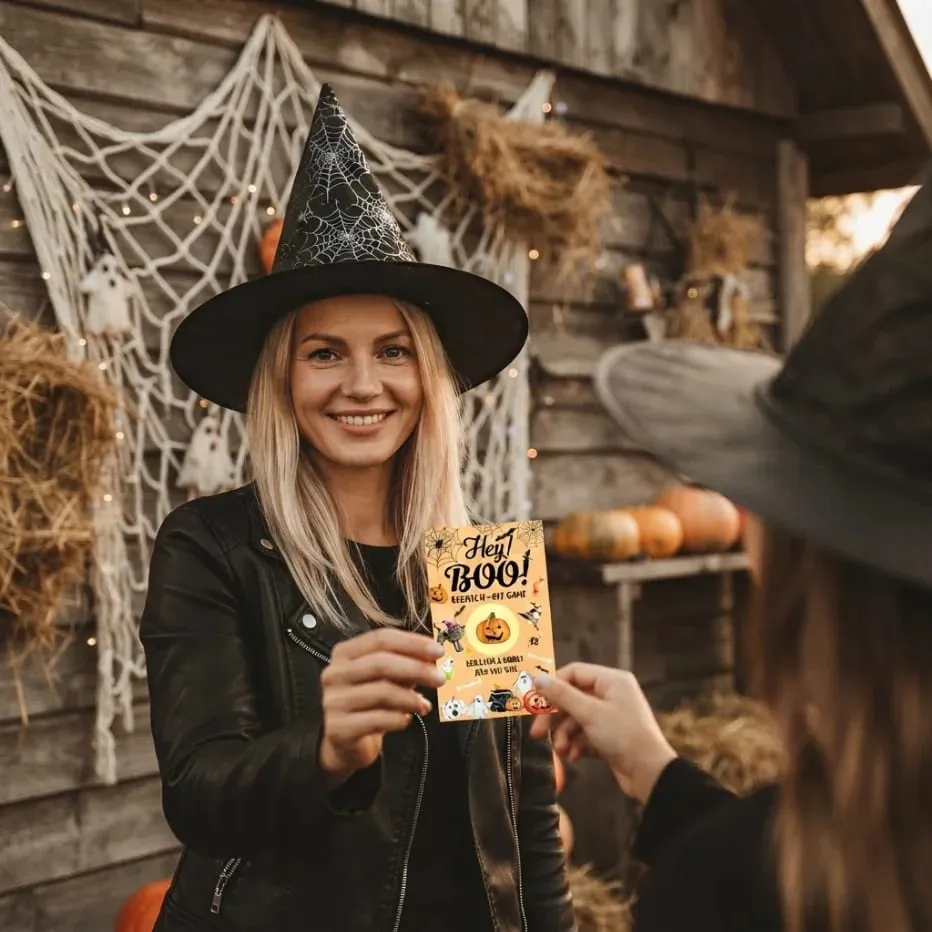 50 raspadinhas de Halloween Cartões temáticos Google Head Witch Jogos de festa de Halloween raspam para ganhar e receber uma surpresa.