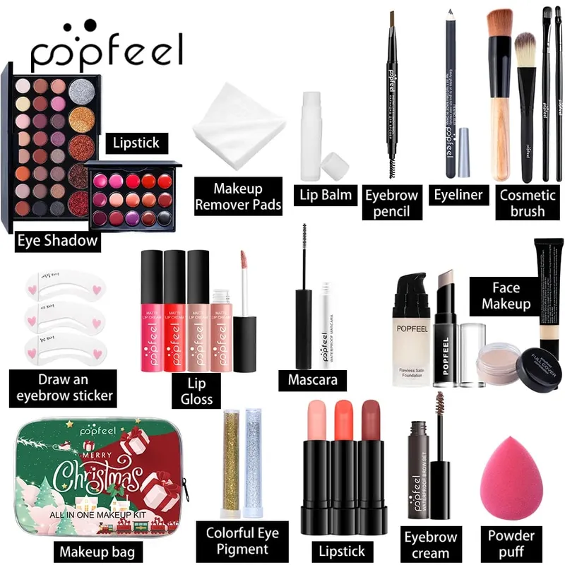 Conjunto de maquiagem de Natal - coleção completa de batom base de sombra para celebrações de feriados e glamour do dia a dia