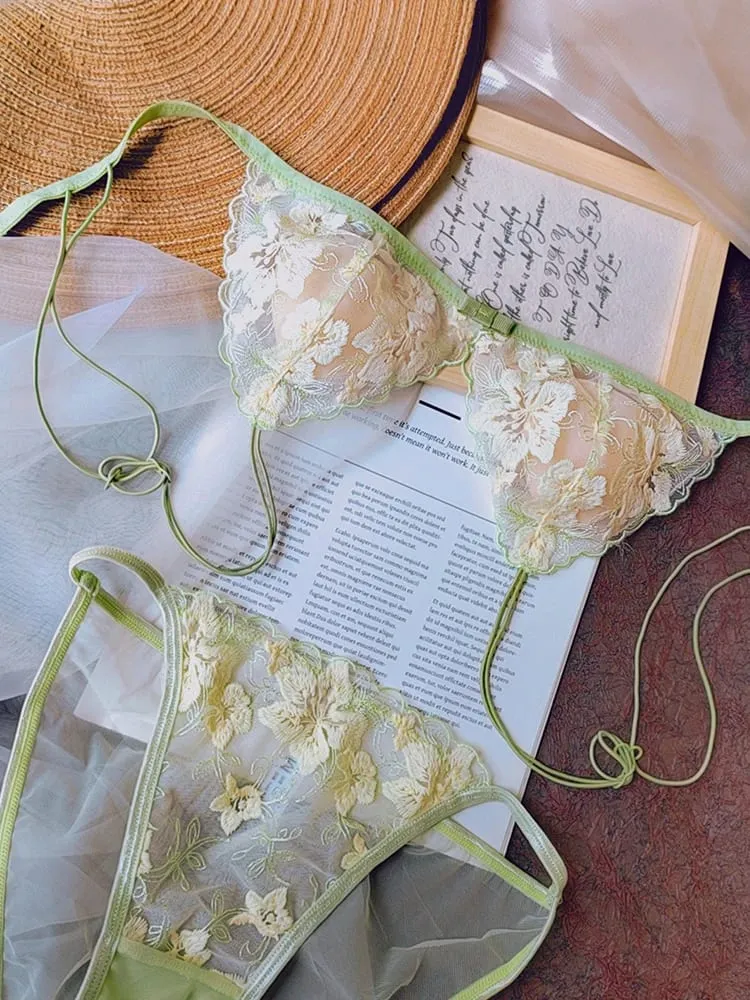 Conjunto de bralette minimizador sem fio, busto grande, estilo francês, copo triangular, lingerie de renda, conforto puro, sexy, conjunto de roupa íntima feminina