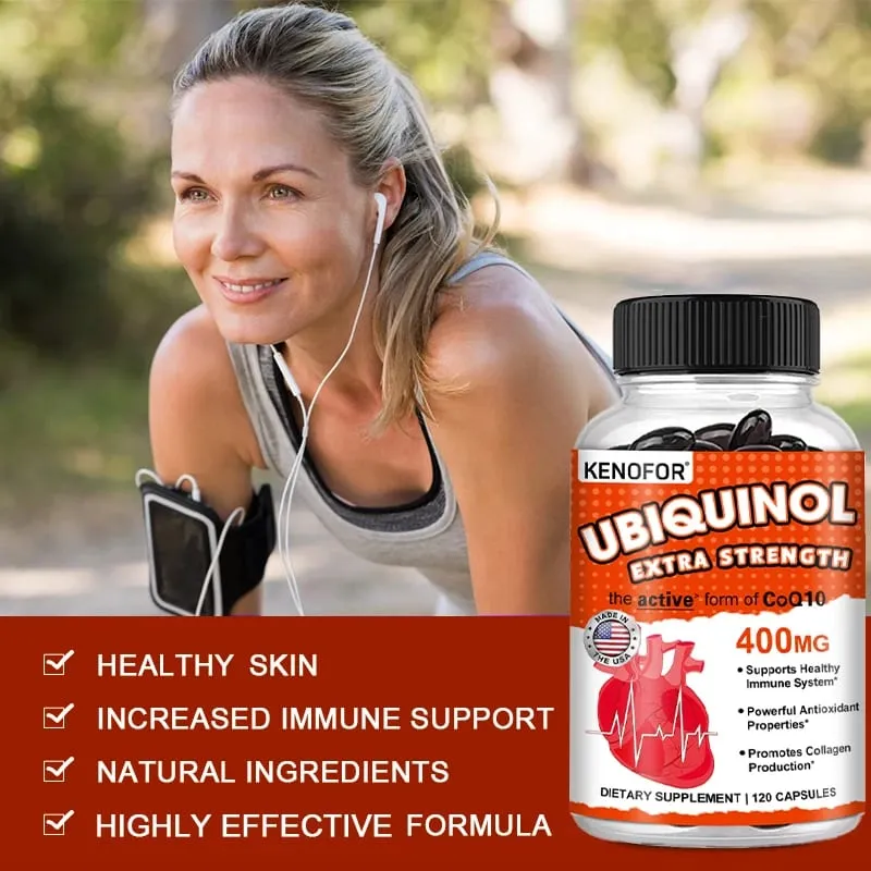 120 cápsulas orgânicas da coenzima q10 dos pces 400 mg com vitamina e cardiovascular e saúde do coração vitaminas de energia beleza e saúde