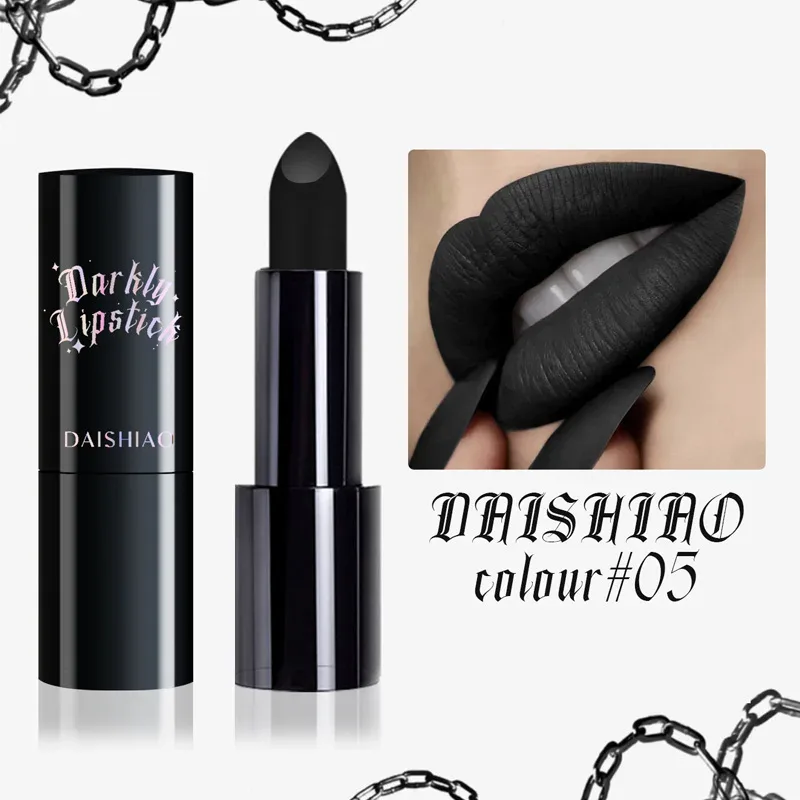 Batom noturno escuro de Halloween à prova d'água e de longa duração preto escuro roxo fosco batom maquiagem cosméticos para lábios — image 9