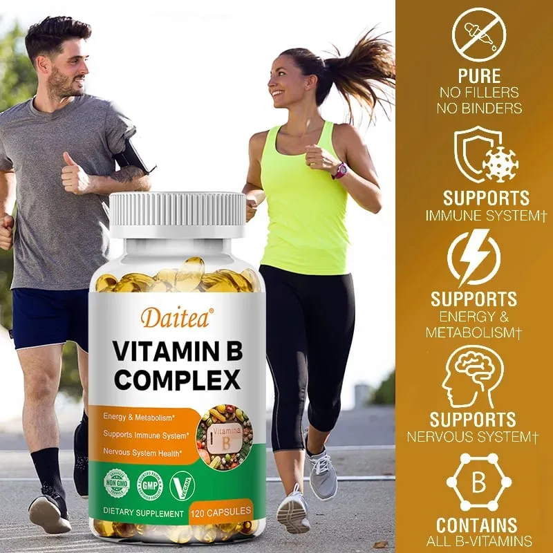 Daitea Composto VitaminB Cápsulas VB B1 B2 B3 B5 B6 B7 B9 B12 Melhor humor auxilia no sistema nervoso e suplemento de suporte energético