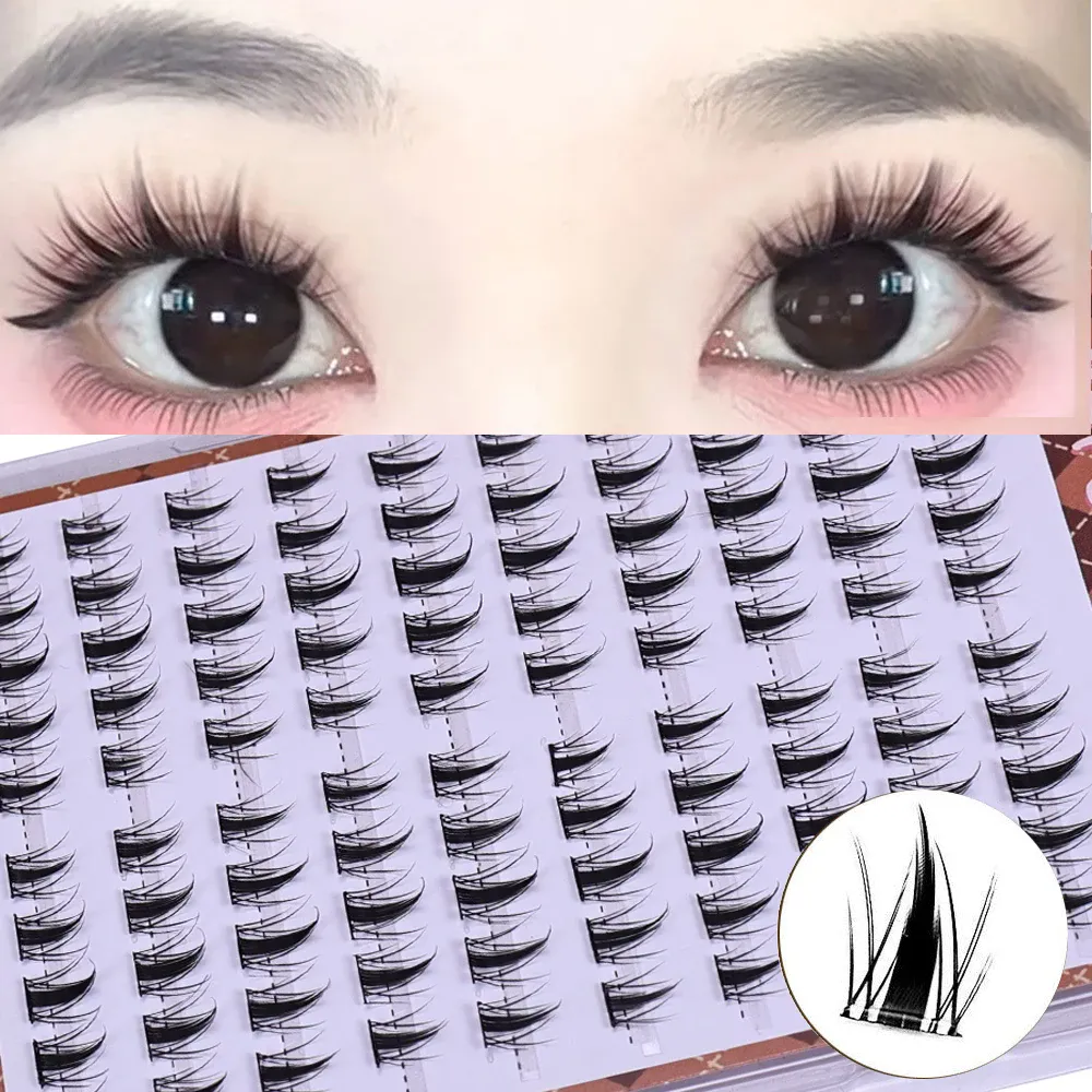 Kit de cílios seccionados de fibra fosca macia autoadesiva 10 linhas sem cola 3D mangá natural DIY cílios de maquiagem para os olhos