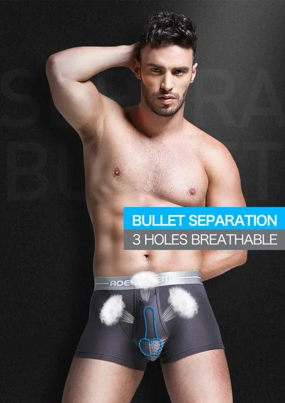 Bala roupa interior separada masculina ventilada verão cuecas secas saco de seda gelo boxers saudáveis
