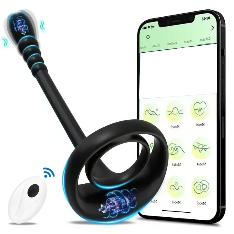 Vibrador anel peniano com controle remoto, aplicativo para homens, massagem de testículos, estimulação da próstata, plug anal, masturbador, brinquedo sexual adulto