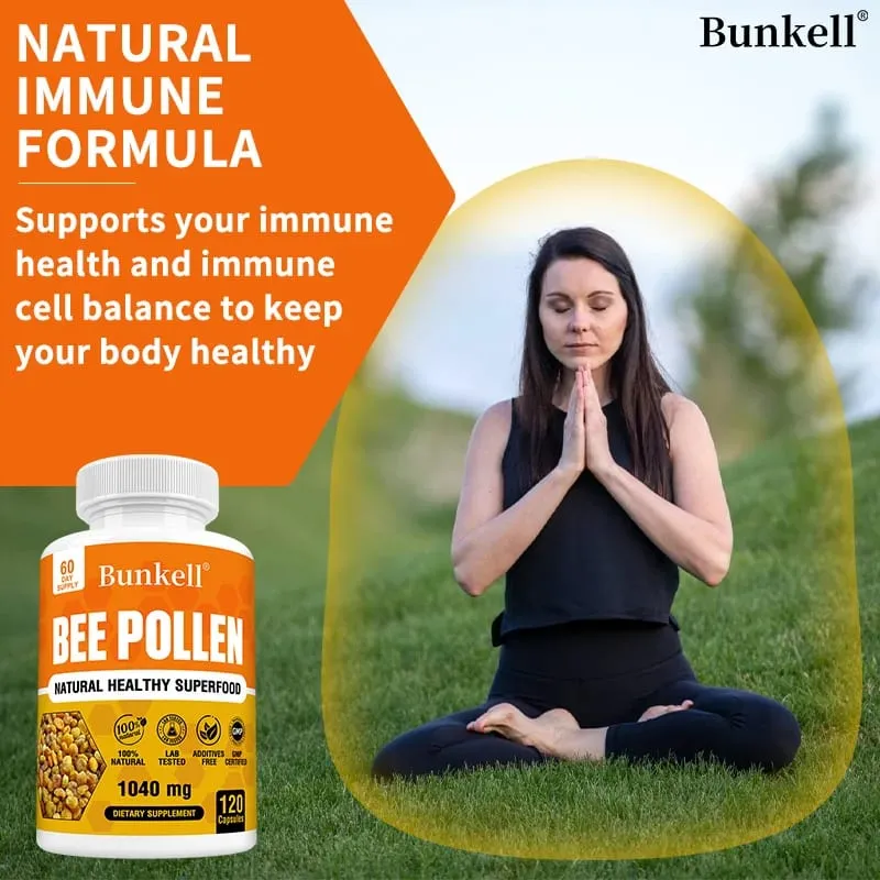 Suplemento de pólen de abelha 100% natural, pólen de abelha cru, cápsulas vegetarianas, probiótico, superalimento, digestão, suporte imunológico e energia