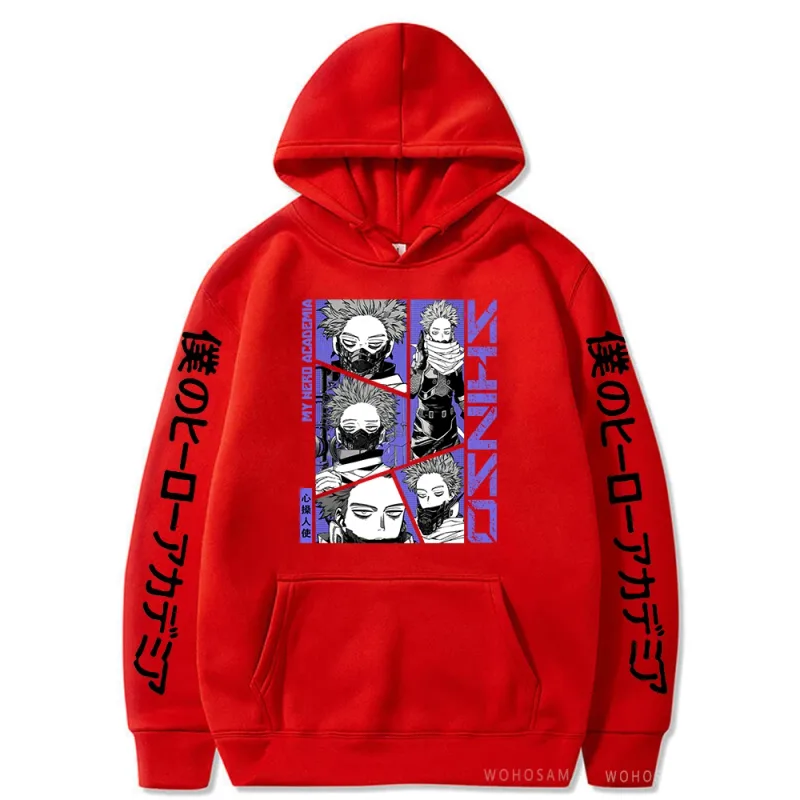 Anime My Hero Academia Hoodies Shinso Hitoshi Print Pullover Sweatshirts Harajuku Cartoon Style Crewneck Women Men Street Hoody