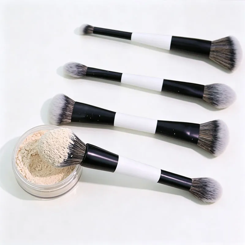 Multifuncional compõem escova dupla terminou angular fundação pincéis de maquiagem blush compõem escova madeira lidar com ferramenta cosmética hzs35 — image 3